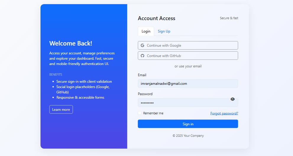 Login &amp; Signup Template (Bootstrap 5)