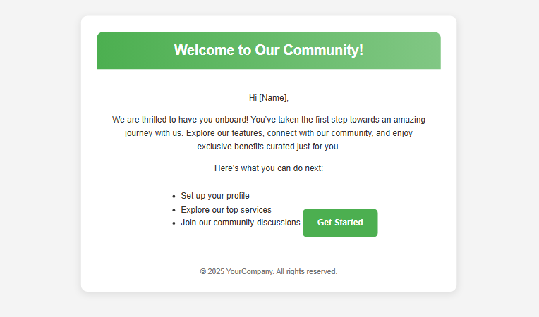 Welcome Email Template